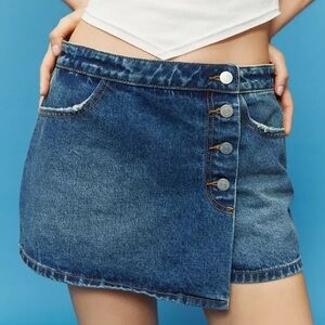 Denim Asymmetrical Button Skirt